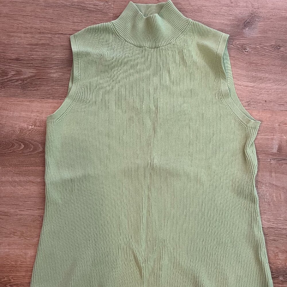 Lime Green Ribbed Sleeveless Turtleneck Top S
